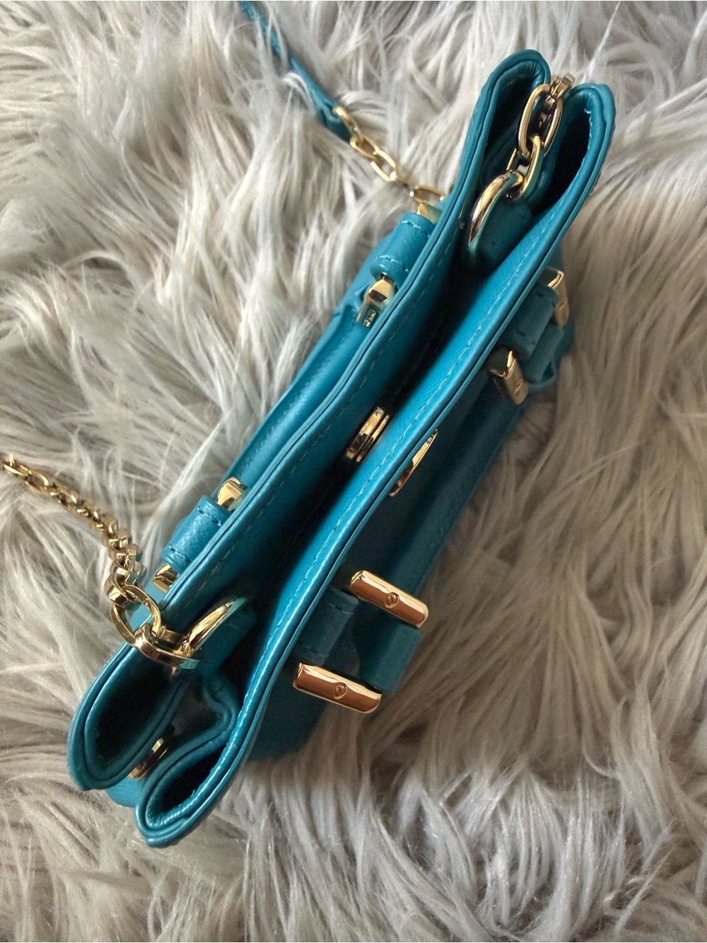 TORY BURCH Robinson Turquoise Blue Leather Mini Satchel Crossbody Bag - Picture 6 of 10